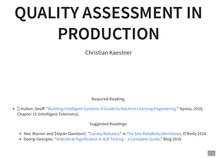 quality assessment in quality assessment in production