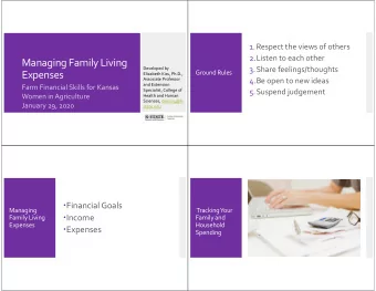Managing Family Living 3.Share feelings/thoughts Developed by Ground Rules  Expenses Elizabeth
