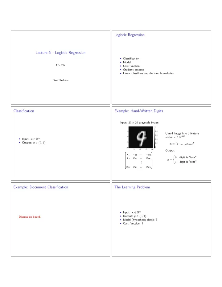 logistic regression lecture 6 logistic regression