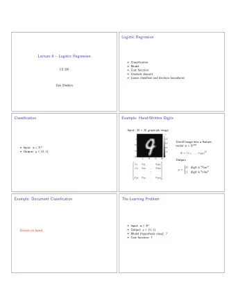 Logistic Regression  Lecture 6  Logistic Regression  Classification  Model  CS 335