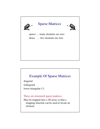 Sparse Matrices  sparse  many elements are zero  dense    few elements are zero  Example Of