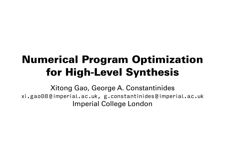 numerical program optimization for high level synthesis