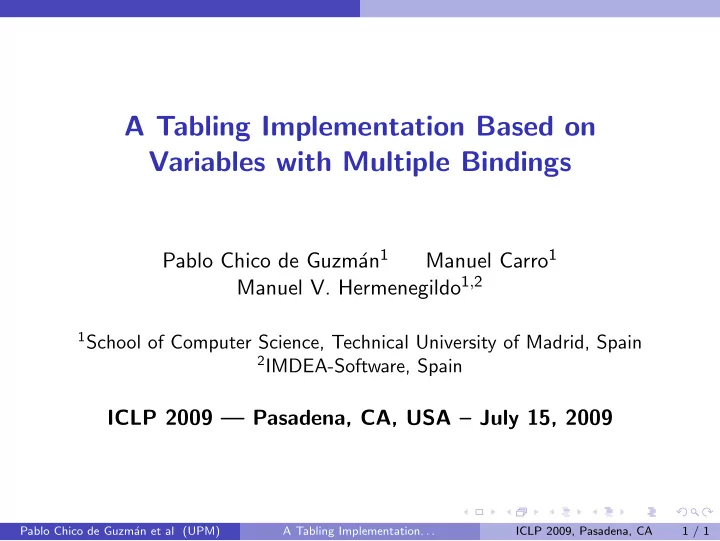 a tabling implementation based on variables with multiple