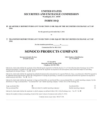 SONOCO PRODUCTS COMPANY  Incorporated under the laws  I.R.S. Employer Identification  of South