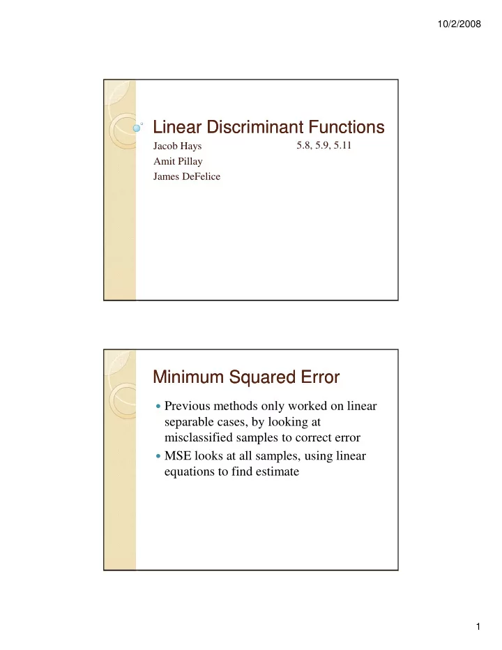 linear discriminant functions linear discriminant