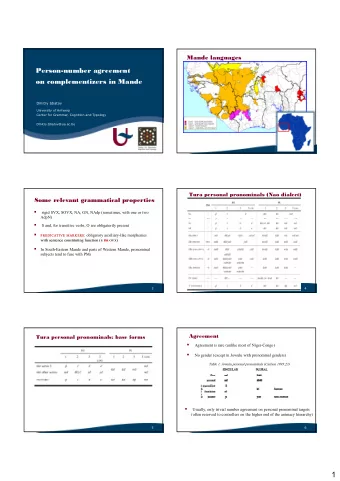1  Number agreement: Tura  Number agreement: Tura  (1) ... k i   na na  o  le  e  -i