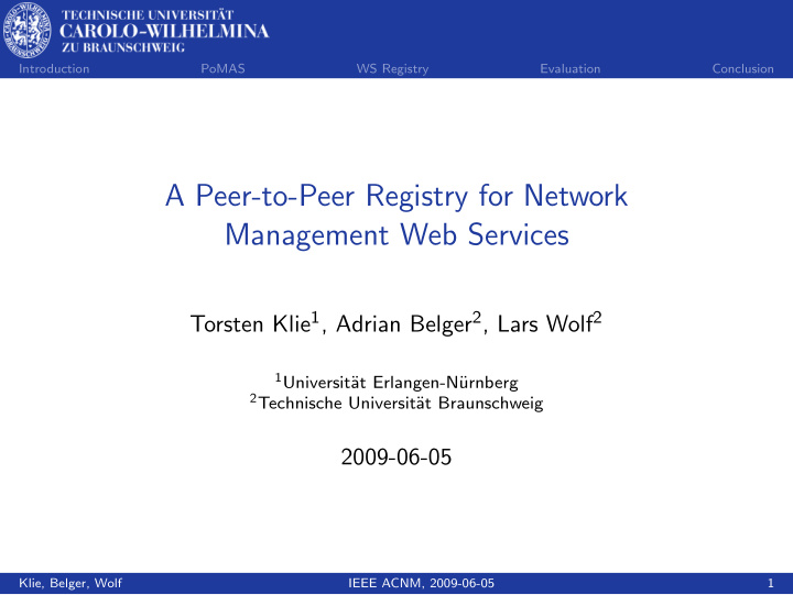 a peer to peer registry for network management web