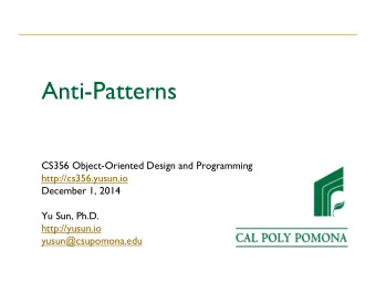 Recap: Refactoring  Improve the structure of code  No value gain at the moment, but