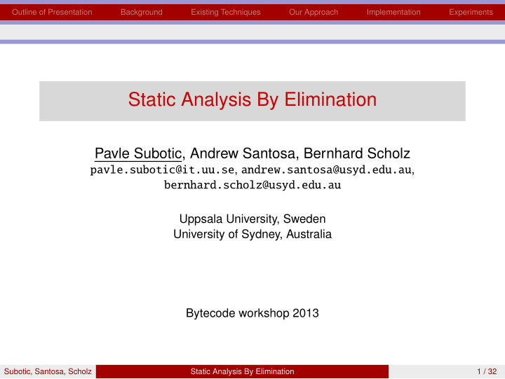 static analysis by elimination