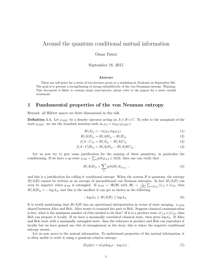 around the quantum conditional mutual information