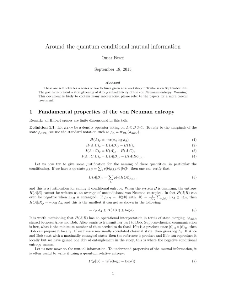 around the quantum conditional mutual information