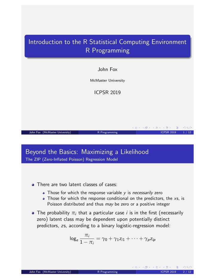 introduction to the r statistical computing environment r