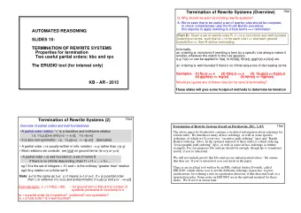 Termination of Rewrite Systems (Overview)  15ai  Q: Why should we want terminating rewrite systems?