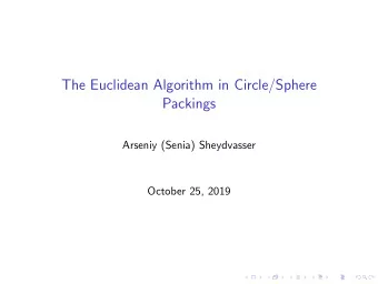The Euclidean Algorithm in Circle/Sphere  Packings  Arseniy (Senia) Sheydvasser  October 25, 2019