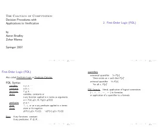 The Calculus of Computation:  Decision Procedures with  2. First-Order Logic (FOL)  Applications to
