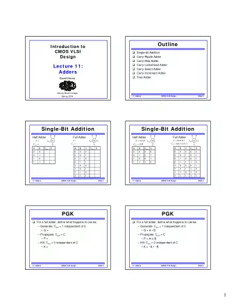 Outline  Introduction to  CMOS VLSI  Single-bit Addition  Design  Carry-Ripple Adder