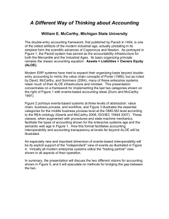 A Different Way of Thinking about Accounting  William E. McCarthy, Michigan State University  The