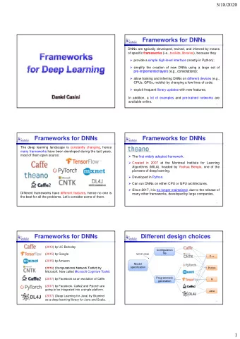 Frameworks for DNNs  DNNs are typically developed, trained, and inferred by means of specific