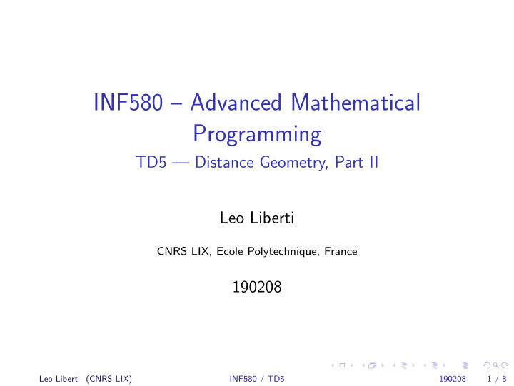 inf580 advanced mathematical programming