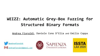 WEIZZ: Automatic Grey-Box Fuzzing for  Structured Binary Formats Andrea Fioraldi , Daniele Cono