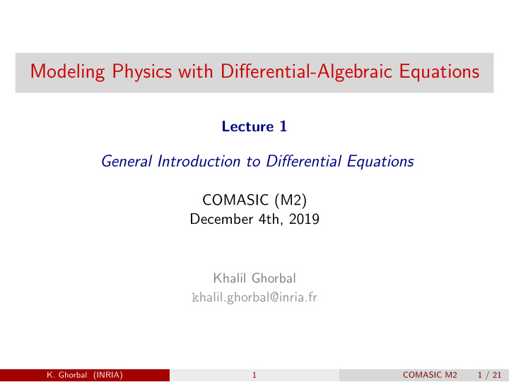 modeling physics with differential algebraic equations