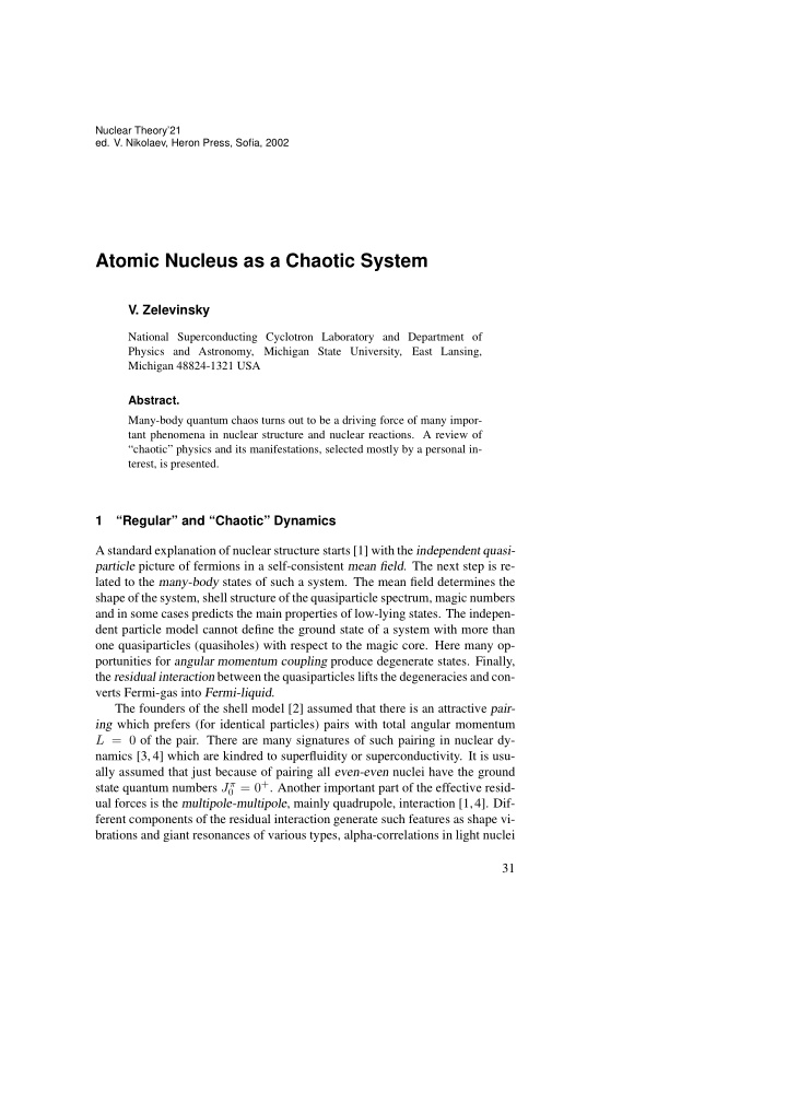 atomic nucleus as a chaotic system