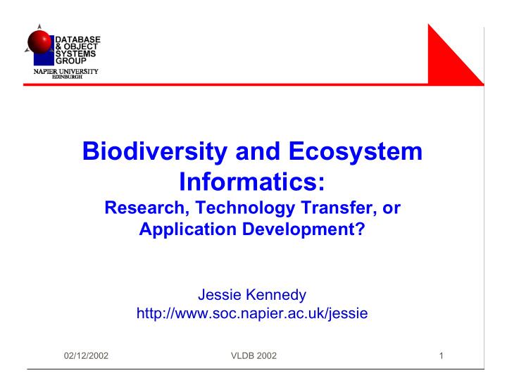 biodiversity and ecosystem informatics