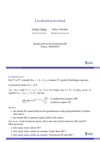 Localization revisited  Fr  ed  eric Klopp  Jeffrey Schenker  Sorbonne Universit  e  Michigan