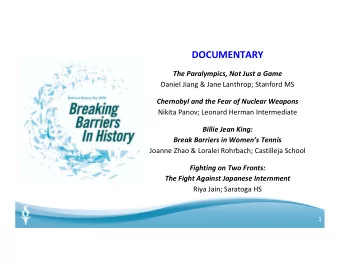 DOCUMENTARY  The Paralympics, Not Just a Game  Daniel Jiang &amp; Jane Lanthrop; Stanford MS