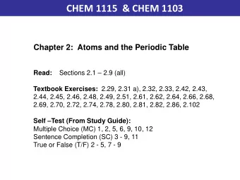 CHEM 1115  &amp; CHEM 1103  Chapter 2:  Atoms and the Periodic Table Read: Sections 2.1  2.9