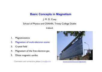 Basic Concepts in Magnetism  J. M. D. Coey  School of Physics and CRANN, Trinity College Dublin
