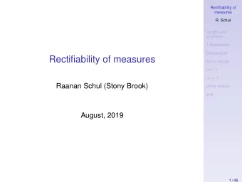 Rectifiability of measures  Some results m = 1 m  1  Raanan Schul (Stony Brook)  Other notions