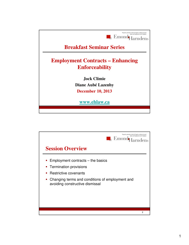 breakfast seminar series employment contracts enhancing