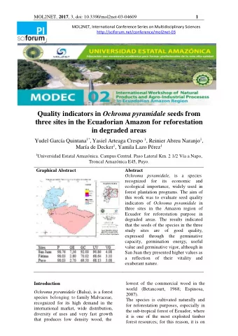 PI  http://sciforum.net/conference/mol2net-03 Quality indicators in Ochroma pyramidale seeds from