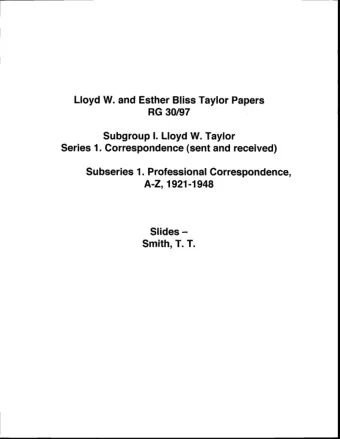 Lloyd  W.  Esther  Taylor  and  Bliss  Papers  RG  30/97  Subgroup  l.  Lloyd  W.  Taylor  1.