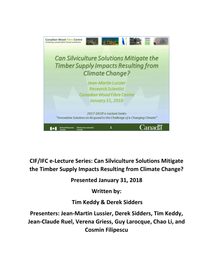 cif ifc e lecture series can silviculture solutions