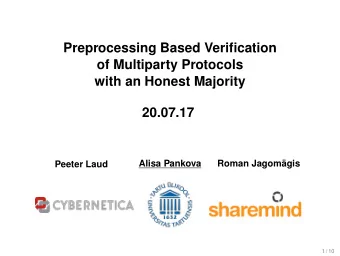 Preprocessing Based Verification  of Multiparty Protocols  with an Honest Majority  20.07.17  Alisa