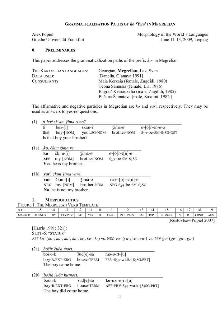 alex popiel morphology of the world s languages goethe