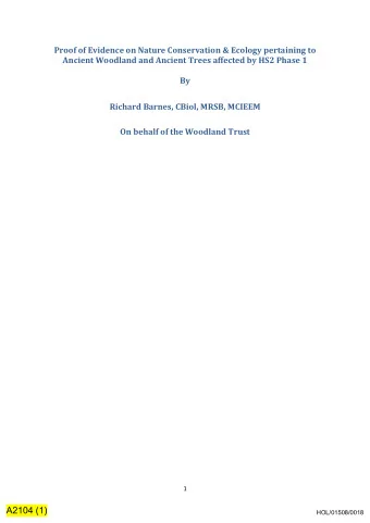 A2104 (1)  HOL/01508/0018 Contents  1.  Summary of Evidence  10.  Assurances Sought  13.  We ask