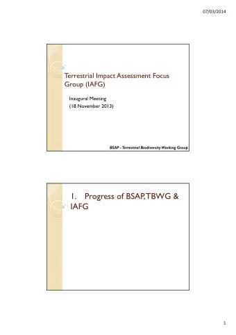 1. Progress of BSAP  , TBWG &amp;  IAFG  1  07/03/2014  2  07/03/2014  2.  T  erms of Reference