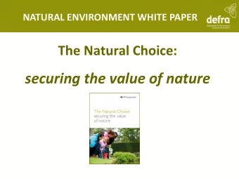 securing the value of nature Overview    A healthy, properly functioning natural environment is
