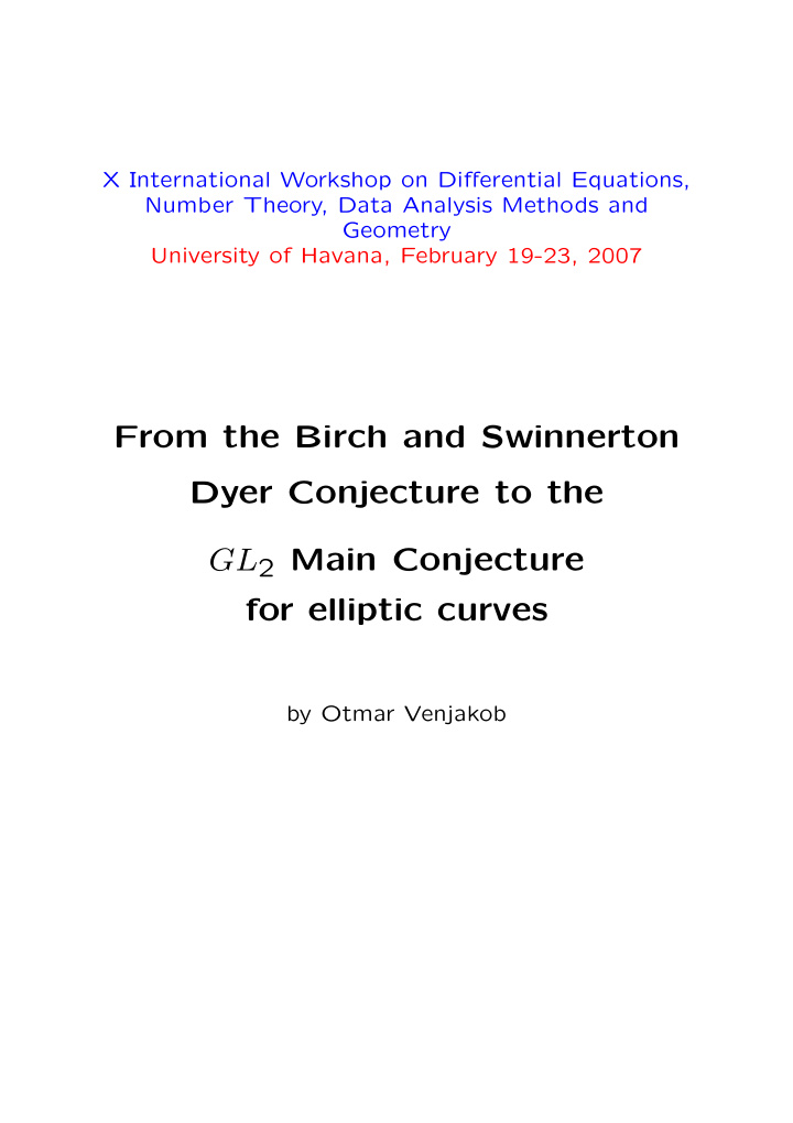 from the birch and swinnerton dyer conjecture to the gl 2