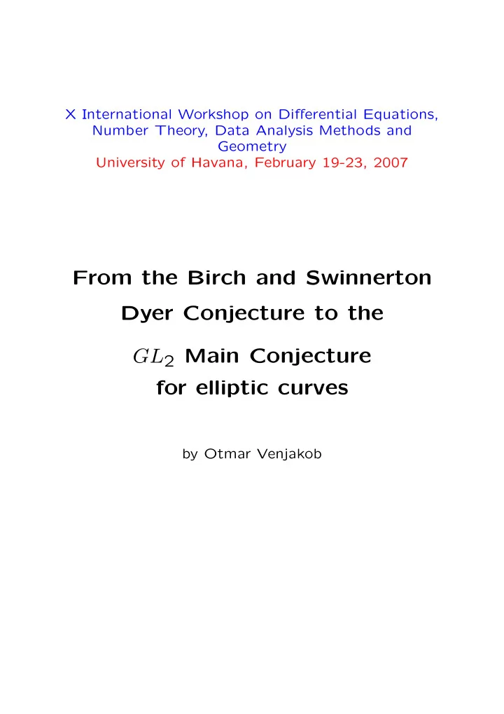 from the birch and swinnerton dyer conjecture to the gl 2