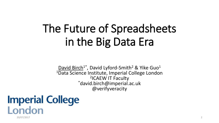 the future of spreadsheets in in the big ig data era