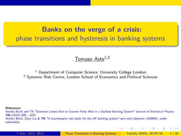banks on the verge of a crisis phase transitions and