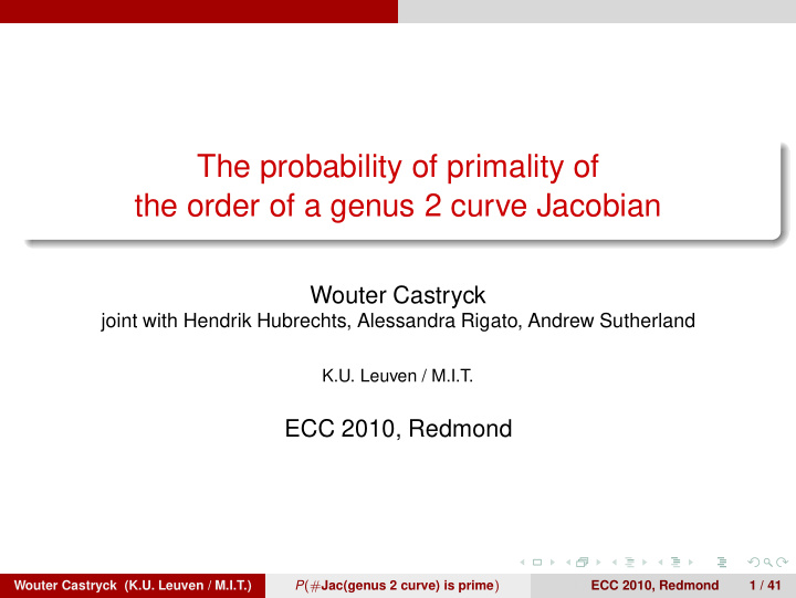 the probability of primality of the order of a genus 2