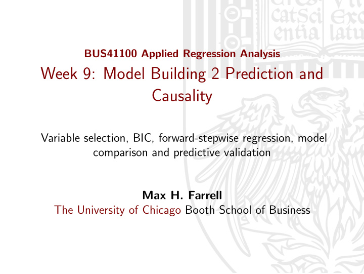 week 9 model building 2 prediction and causality