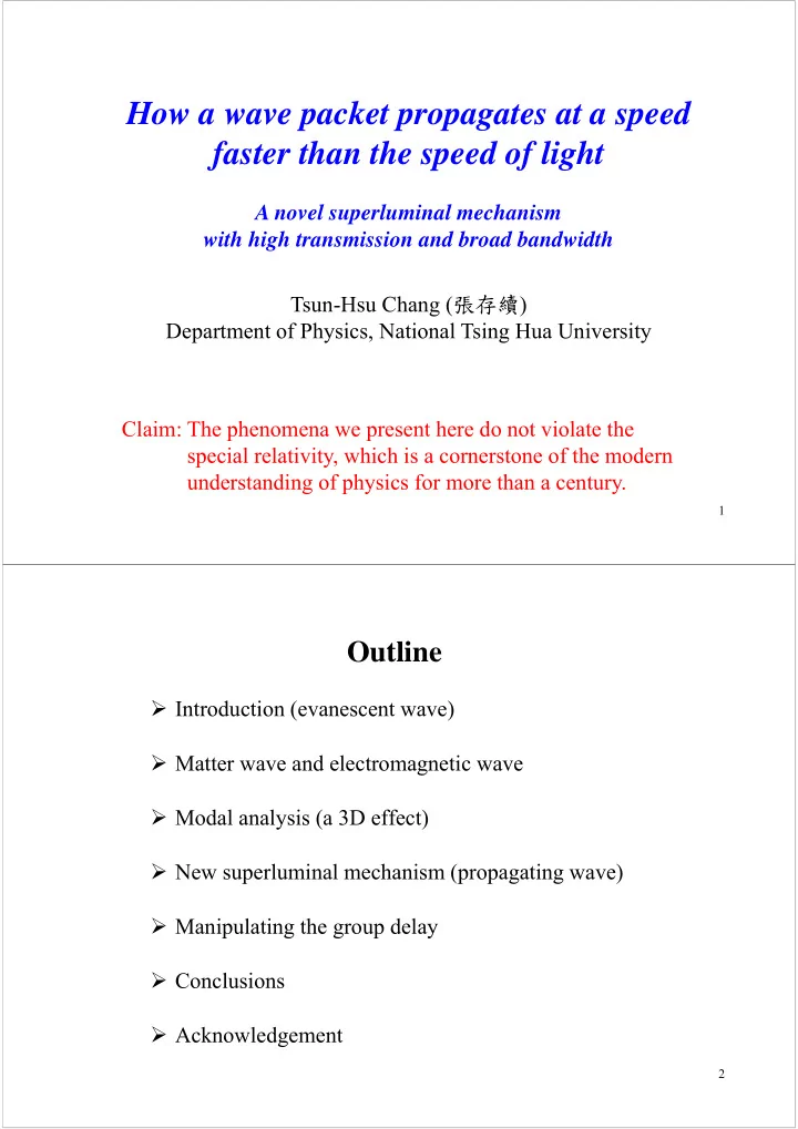 how a wave packet propagates at a speed faster than the