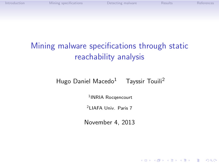 mining malware specifications through static reachability