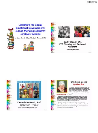 Literature for Social  Emotional Development:  Books that Help Children  Explore Feelings  by Jacky
